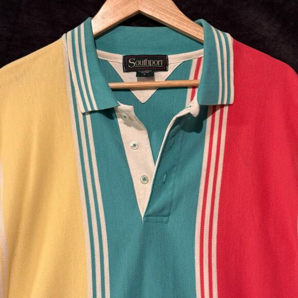 Vintage Striped Polo Shirt Mens Size L 90s Colorblock Golf Dadcore Southport USA - Picture 5 of 16